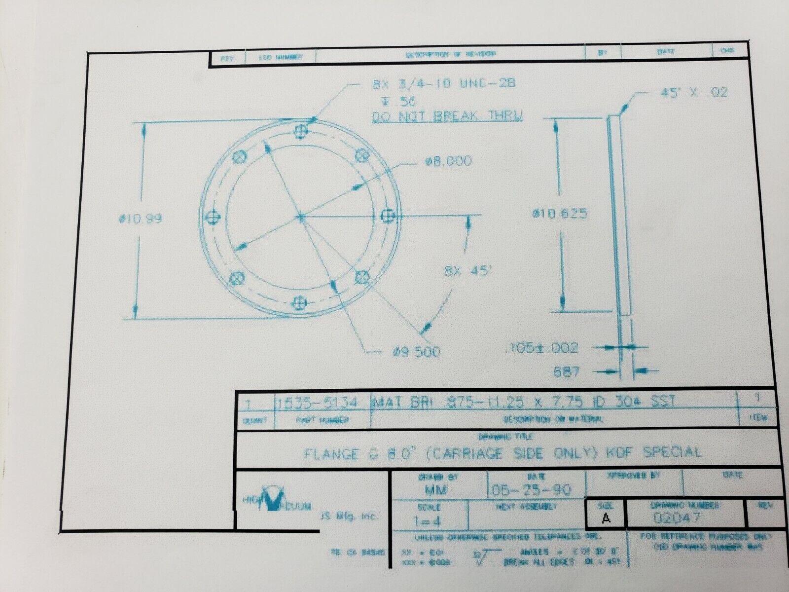 High Vacuum Apparatus 8" Stainless Steel Pneumatic Air Gate Valve Series 11000