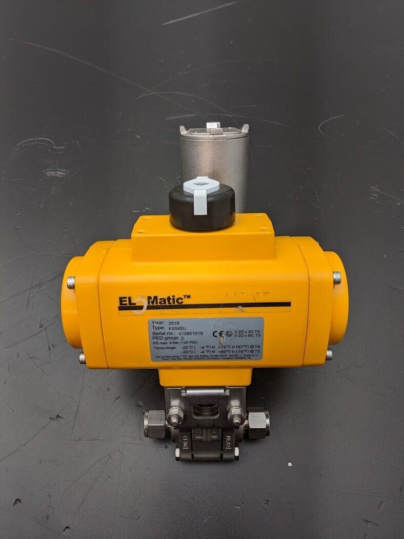 ELO Matic F0040U Pnumatic Actuated Swagelok SS-T63MS8 1000PSI Ball Valve ICO3S
