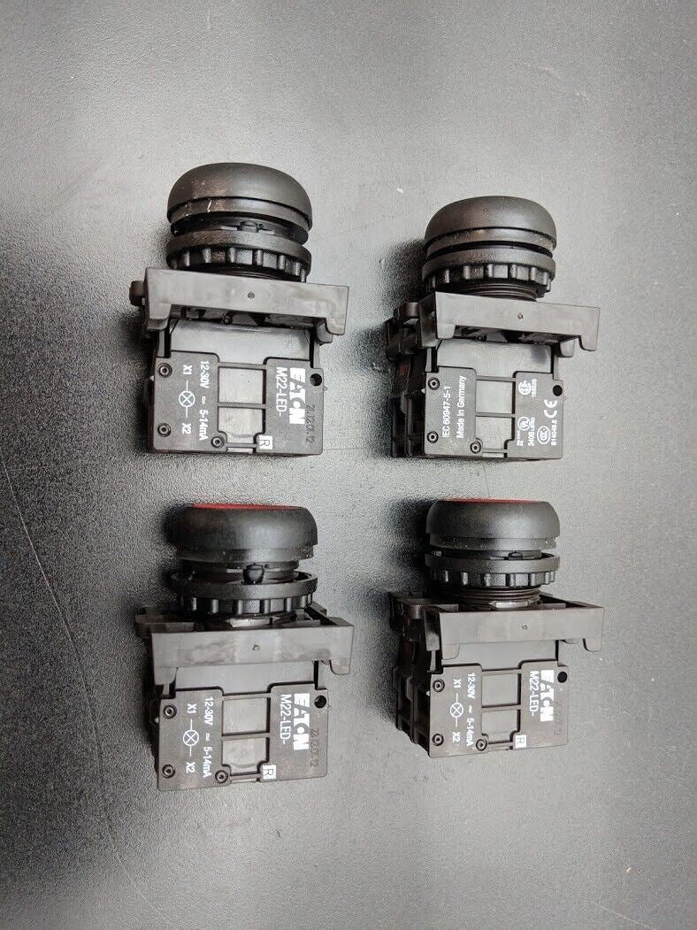 4x Red Eaton Momentary Contact Machine Control Push Button 2 Pole 22mm M22-LED