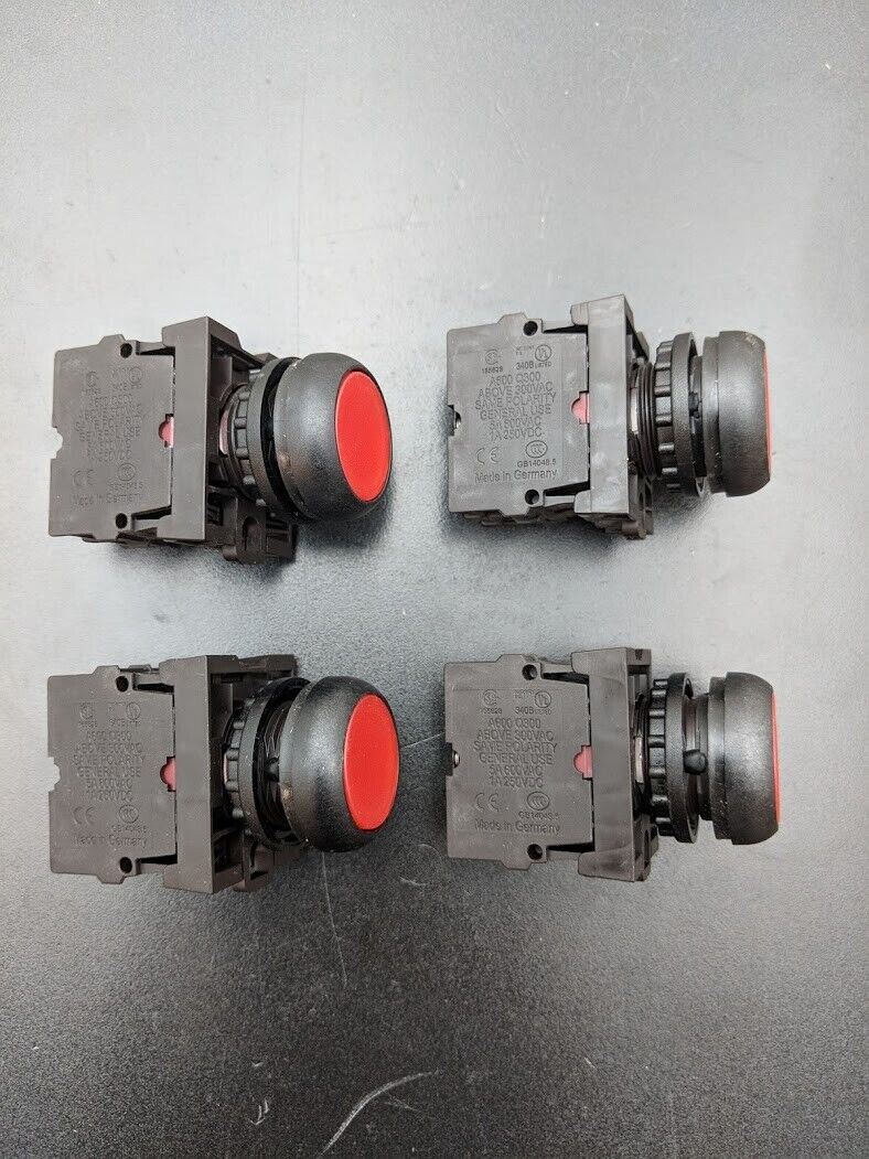 4x Red Eaton Momentary Contact Machine Control Push Button 2 Pole 22mm M22-LED