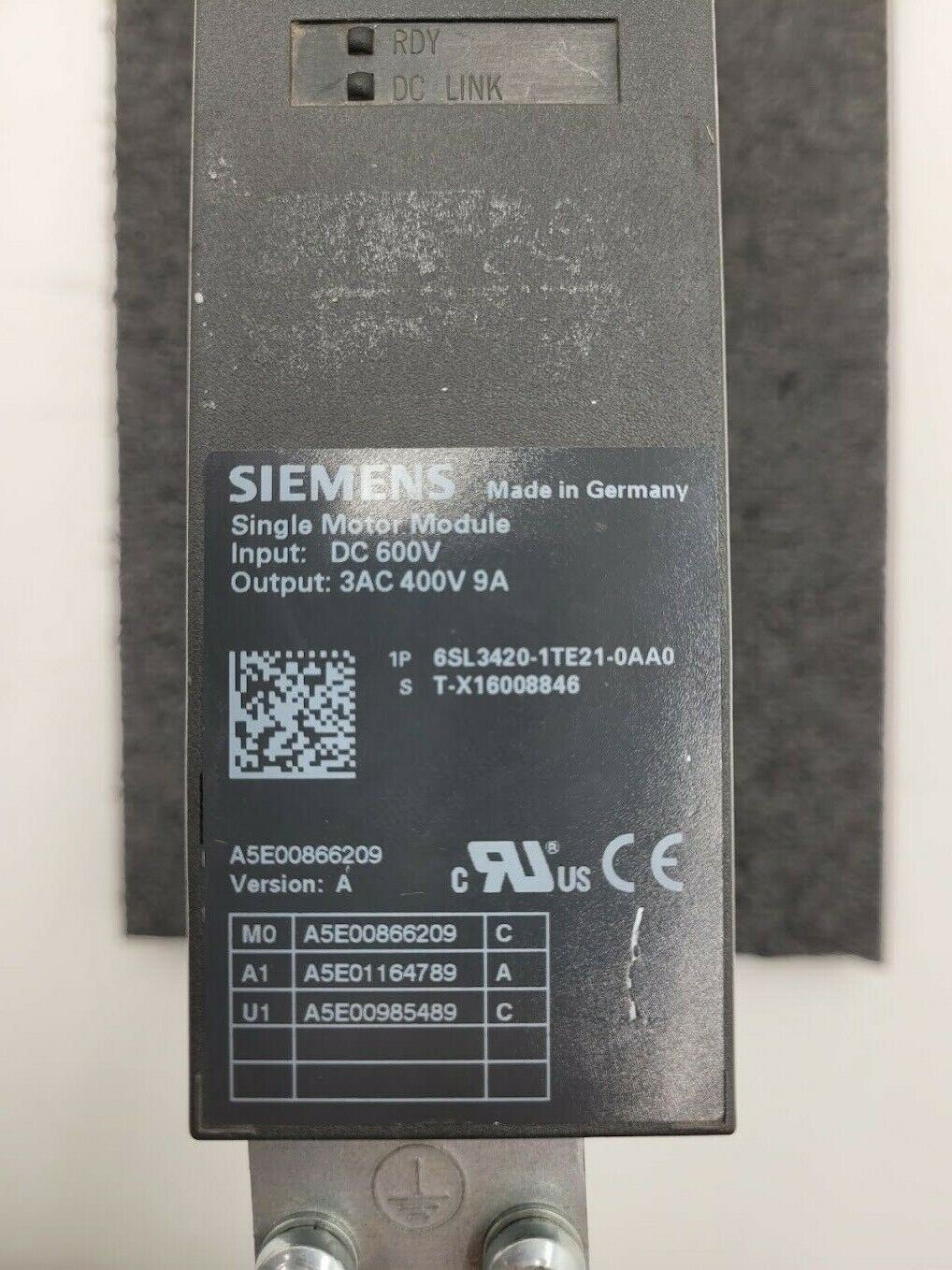 Siemens Sinamics 6SL3420-1TE21-0AA0 Single Motor Module Servo Drive 3AC 400V 9A