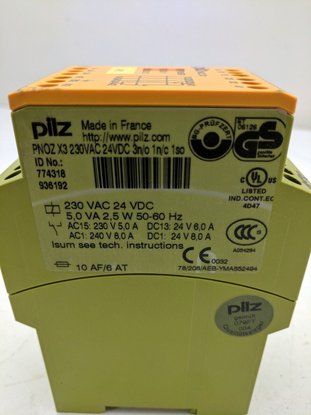 PILZ PNOZ X3 Safety Relay E-Stop 3 NO/1 NC 24VAC/DC 35mA Input/Reset/Ctrl Loop
