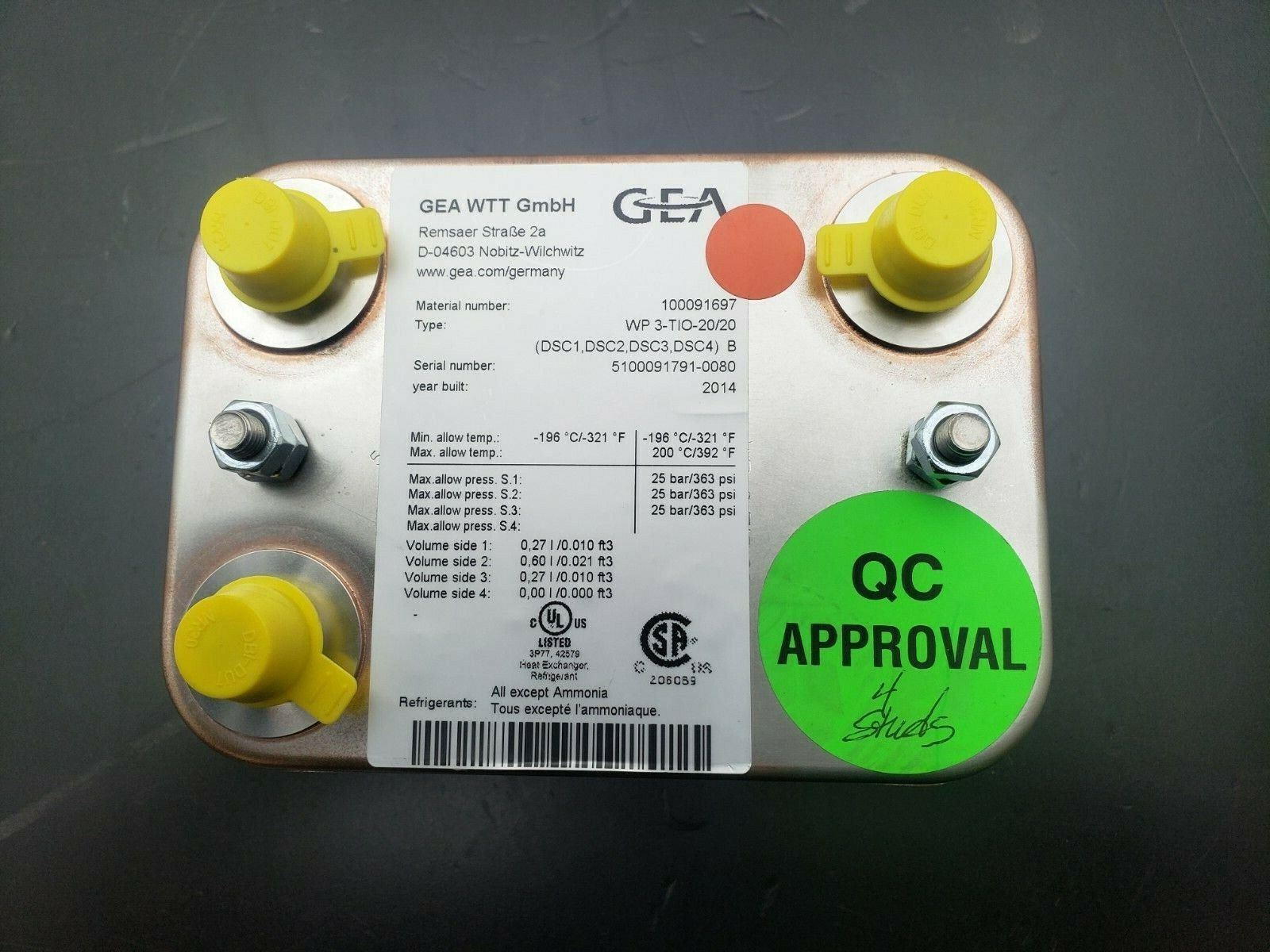 New GEA WP 3-TIO 20/20 Brazed Plate Heat Exchanger 363 Psi