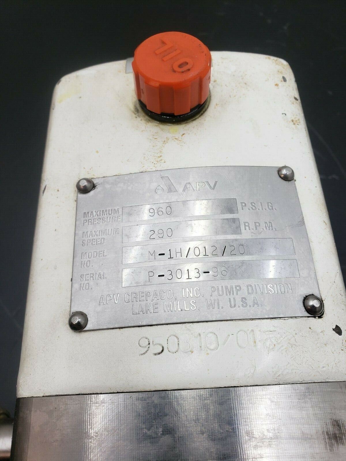 APV, Positive Displacement Pump M/1H/012/20, 960 PSIG, 290 Rpm