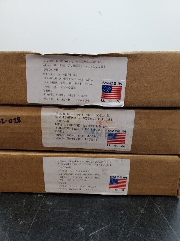 3x Turner Grooved 8" Diamond Plated Grinding Wheel Sapphire 800 Grit (J)