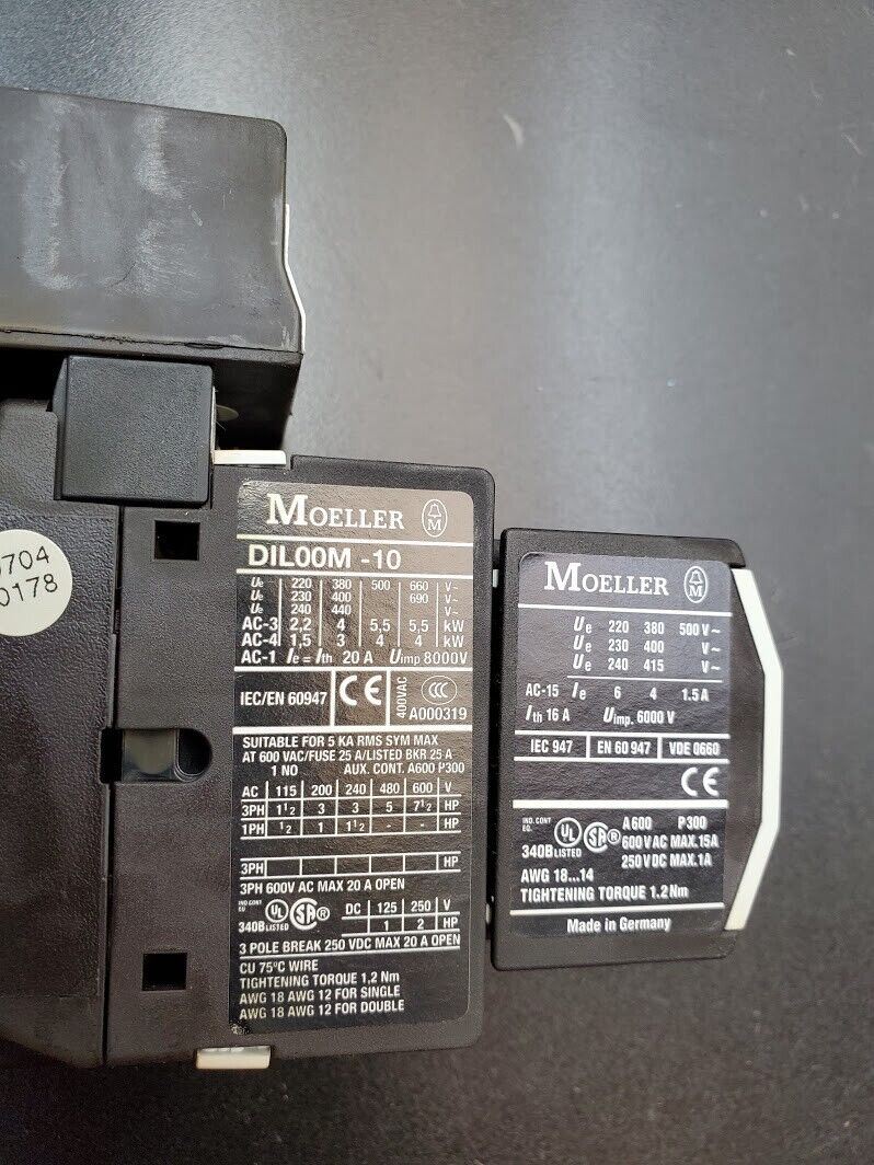 Moeller VS 2 DL DIL000M-10 240V Coil 3 Phase 20A 1PH Din Rail Contactor 13 DIL