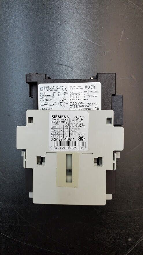 SIEMENS SIRIUS 3RT1024-1B Contactor E05 3 Phase w 3R1921-1DA11 Auxiliary Contact