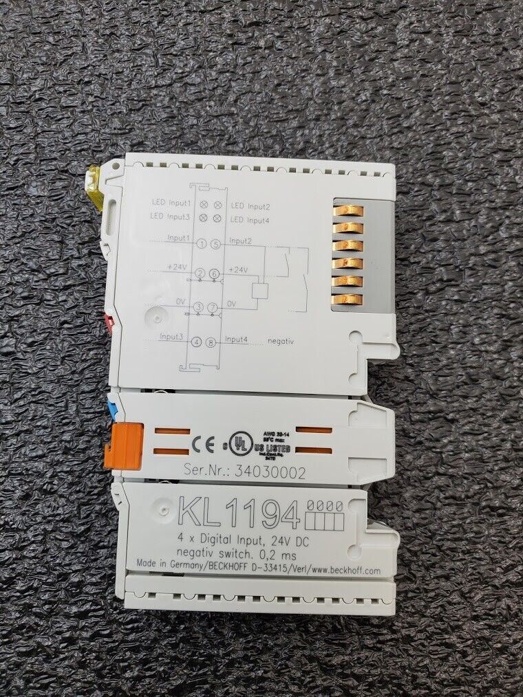 Beckhoff KL1194 Digital Input Module 4x Digital Input 24VDC Negative Switch .2ms