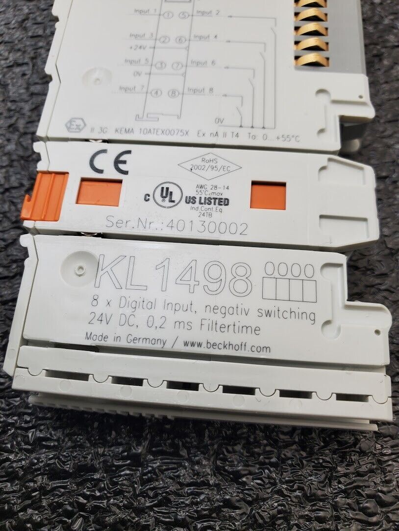 Beckhoff KL1498 8x Digital Input Module Negative Switching 24VDC .2ms Filtertime