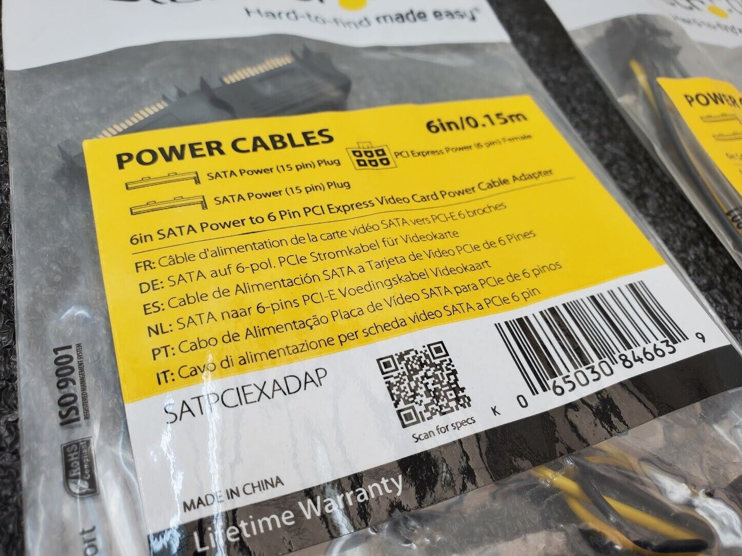 2x Startech Dual SATA Power x 6-Pin PCI Express Video Card Cable Adapter 6"