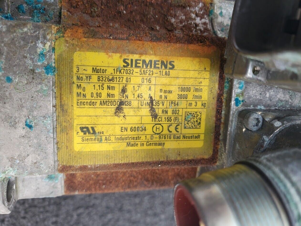 Siemens 1FK7032-5AF21-1LA0 AC Servo Motor 14mm Shaft AM20DQ M38 Encoder IP64 3PH