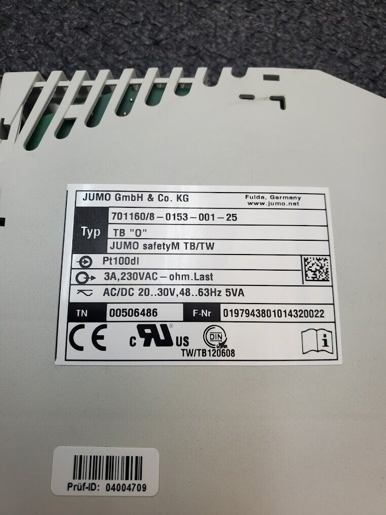 JUMO Safety TB/TW 701160/8-0153-001-23 Temperature Control Relay Display Monitor
