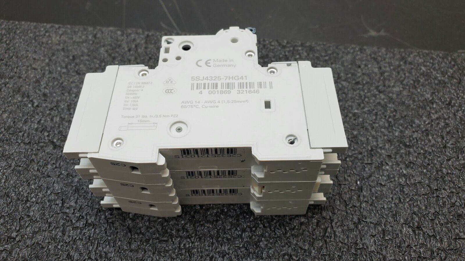 SIEMENS 5SJ4325-7HG41 Circuit Breaker 5SJ43, 25A, 240 V, 50/60Hz Type HSJ 3-Pole