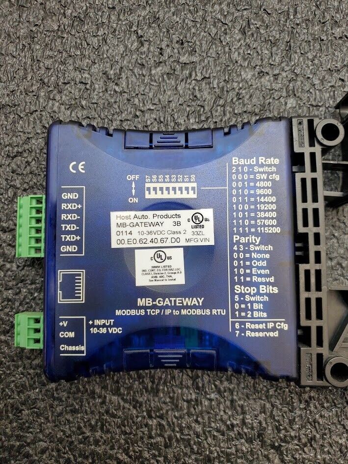 Host Auto Products MB-Gateway 3B Modbus TCP/IP to RTU Ethernet Module DIN Rail