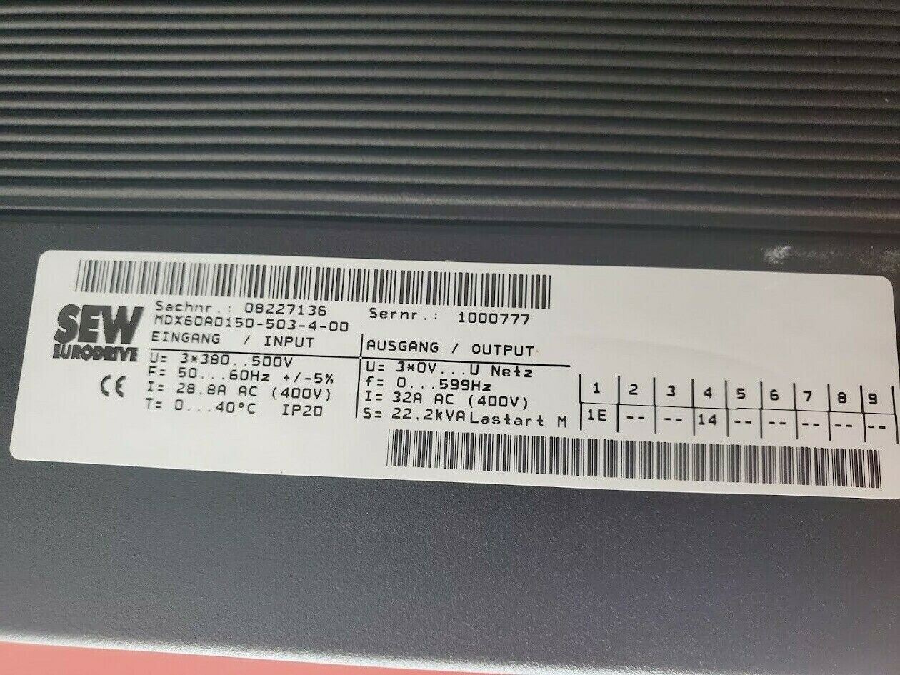 SEW EURODRIVE MDX60A0150-503-4-00 Drive Inverter w MC07B0150-503-4-00 and Remote