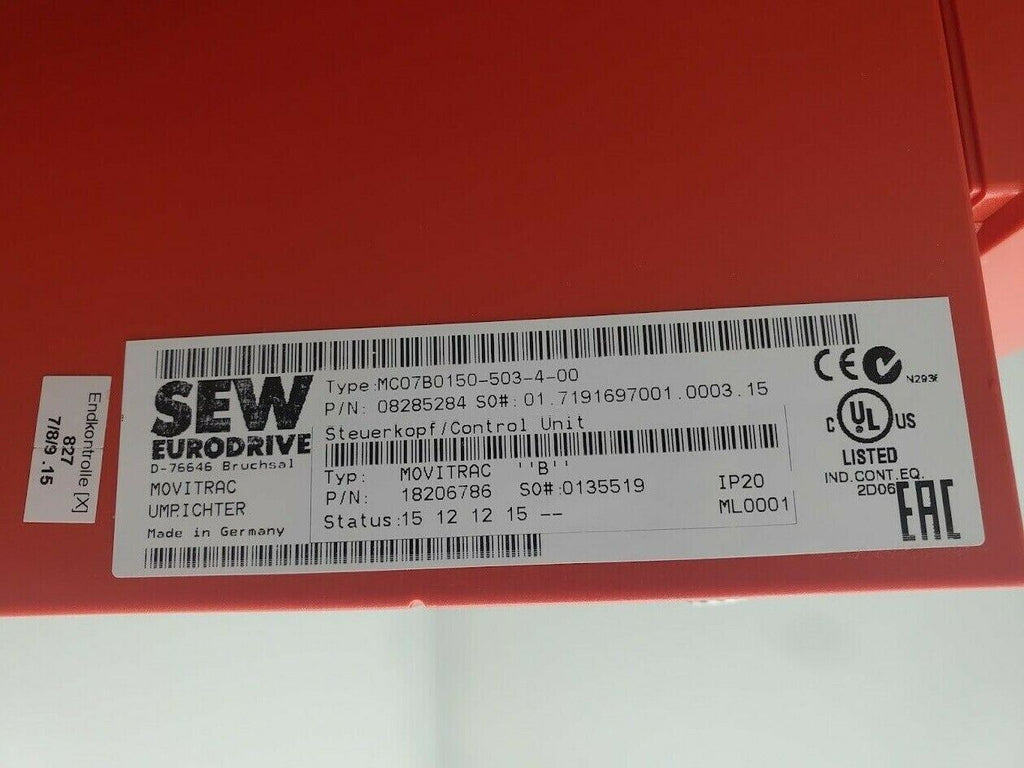 SEW EURODRIVE MDX60A0150-503-4-00 Drive Inverter w MC07B0150-503-4-00 and Remote