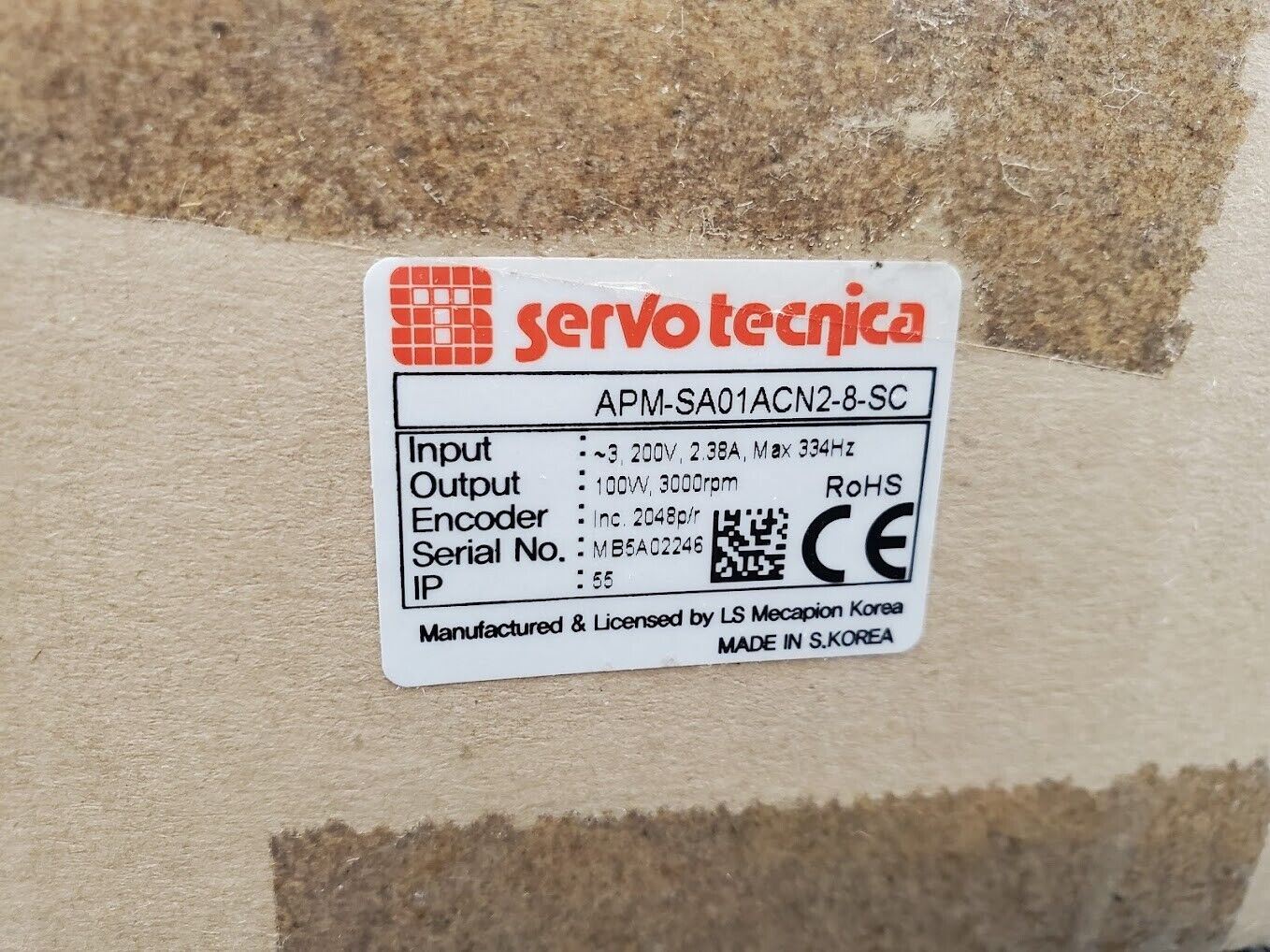 Servo Tecnica APM-SA01ACN2-8-SC Servo Motor Robot 100W 3Ph 200V 2.38A 3000RPM