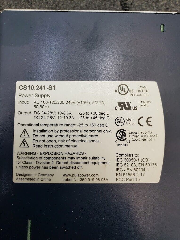 PULS Dimension CS10 CS10.241-S1 Power Supply DIN-Rail 1-Phase 24V DC 10A