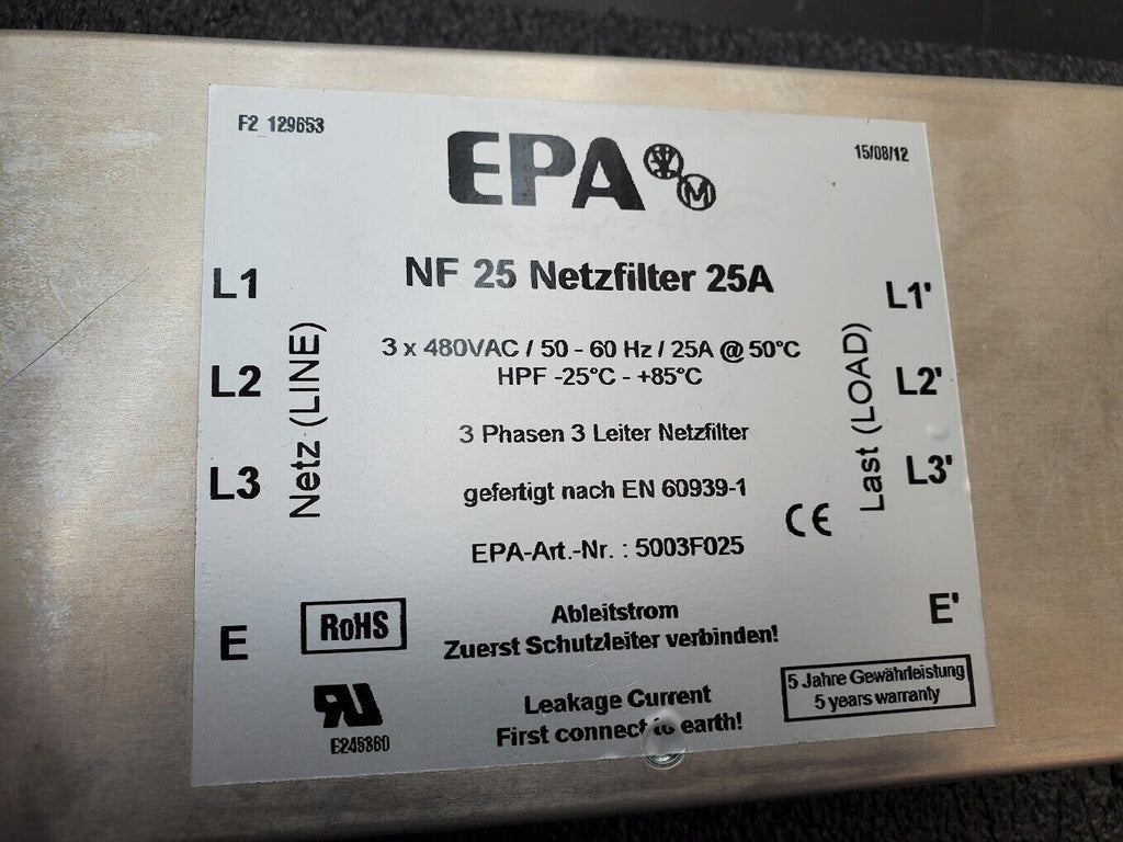 EPA NF 25 Netzfilter 3PH 3-Phase Line Filter 480VAC, 25A