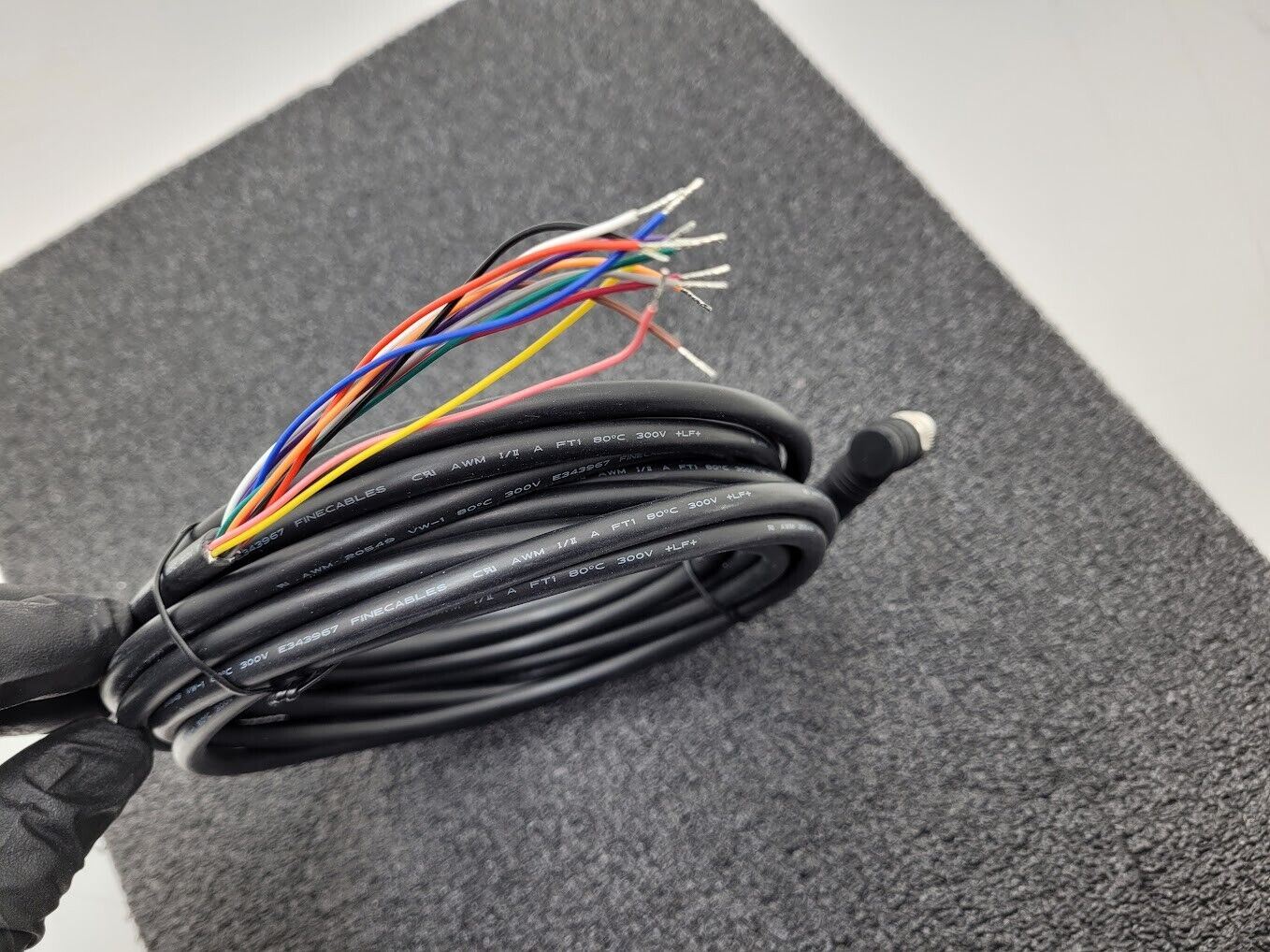 FINECABLES E343967 12Pin M12 Barrel Right Angle Male 12 Conductor New Pigtail 6M