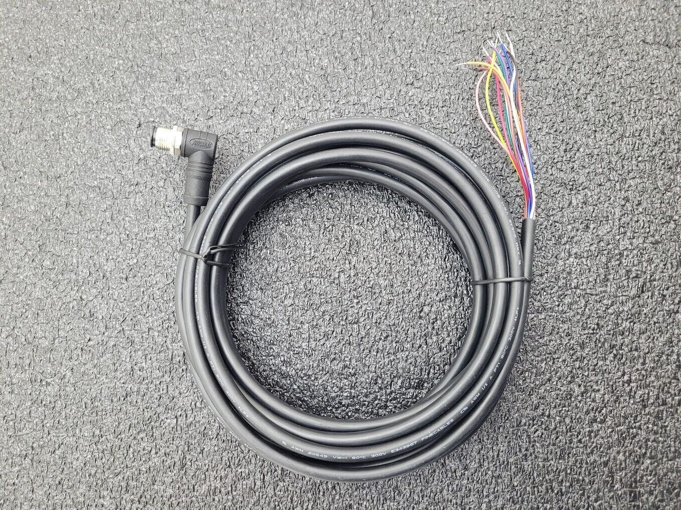 FINECABLES E343967 12Pin M12 Barrel Right Angle Male 12 Conductor New Pigtail 6M