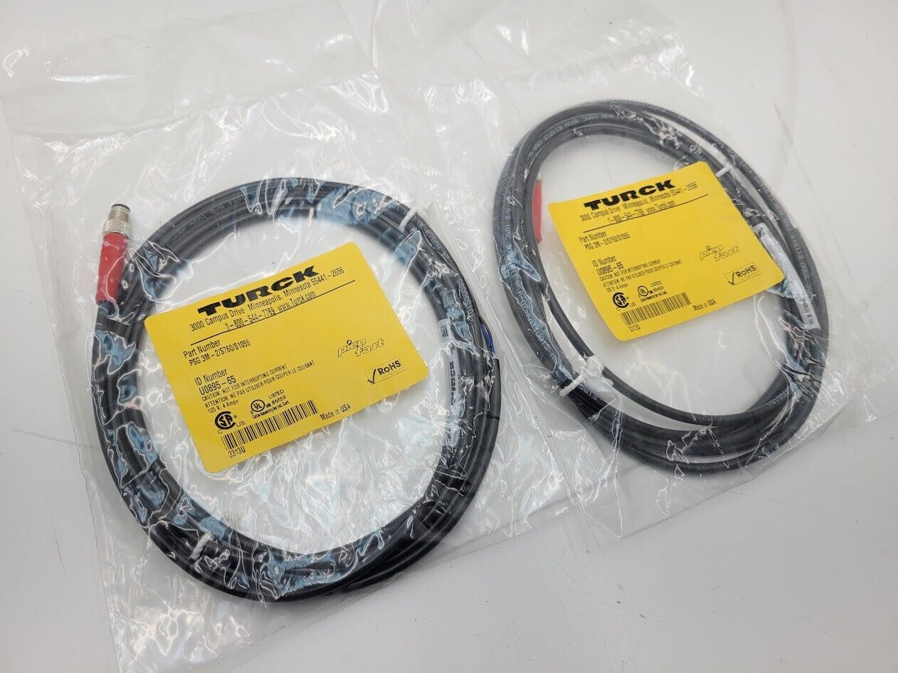 2x Turck Pico Fast PSG 3M-2/S760/S1055 M8 Male 3 Pin Pigtail Breakout Cordset