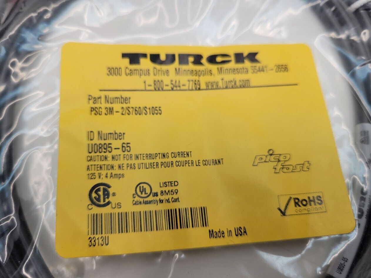 2x Turck Pico Fast PSG 3M-2/S760/S1055 M8 Male 3 Pin Pigtail Breakout Cordset