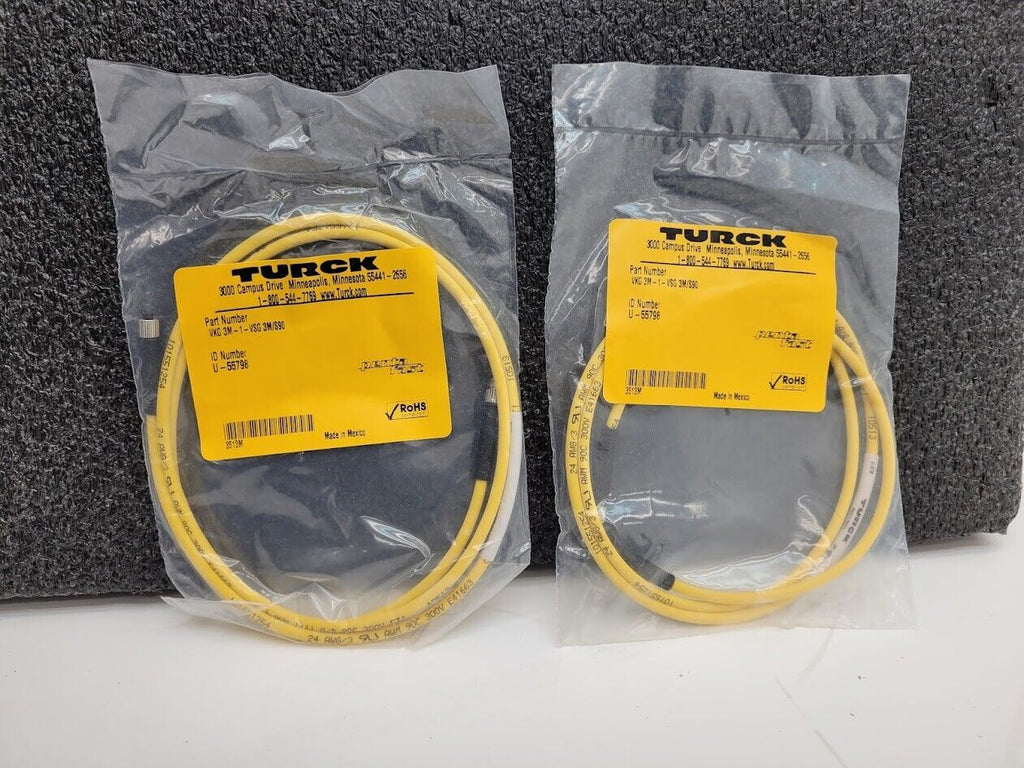 2x Turck PentaFast VKG 3M-1-VSG 3M/S90 Extension Cordset M5 Female to M5 Male