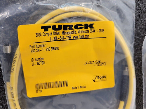 2x Turck PentaFast VKG 3M-1-VSG 3M/S90 Extension Cordset M5 Female to M5 Male