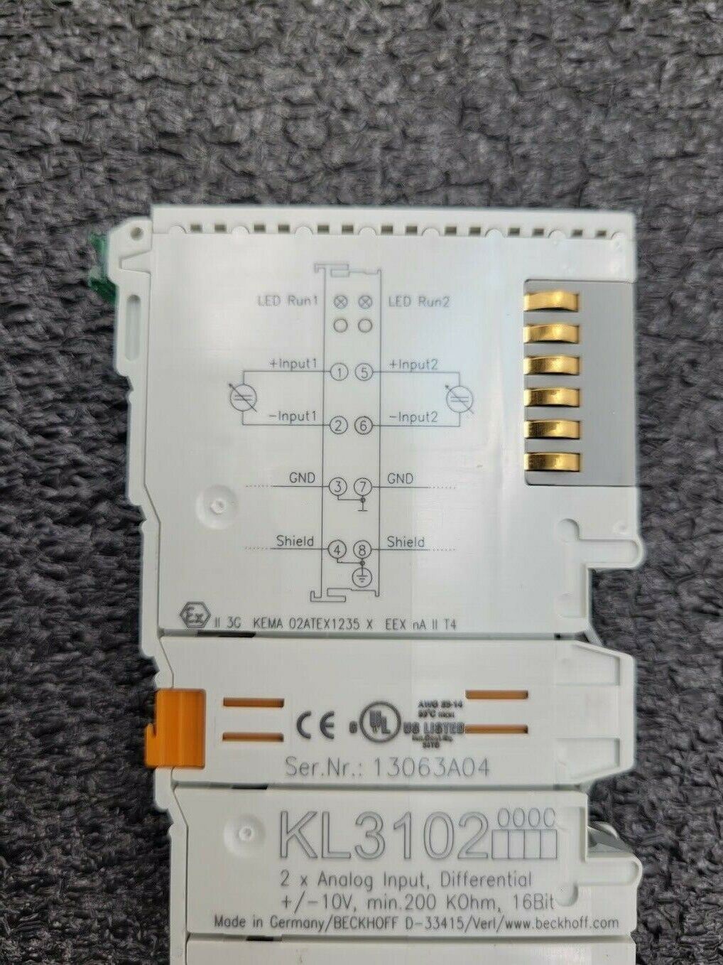 Beckhoff KL3102 2-Channel Analog Input Module Differential +/- 10V min 200 KOhm