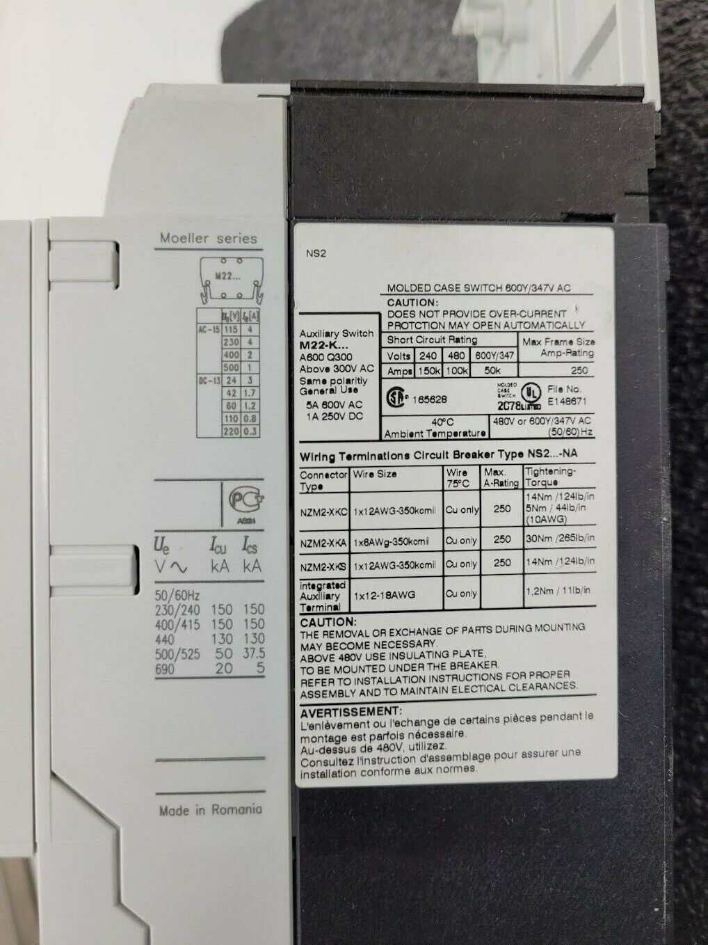 Eaton Moeller NS 2-200-NA Circuit Breaker Mains Switch 3 Phase NZM 2 Rotary