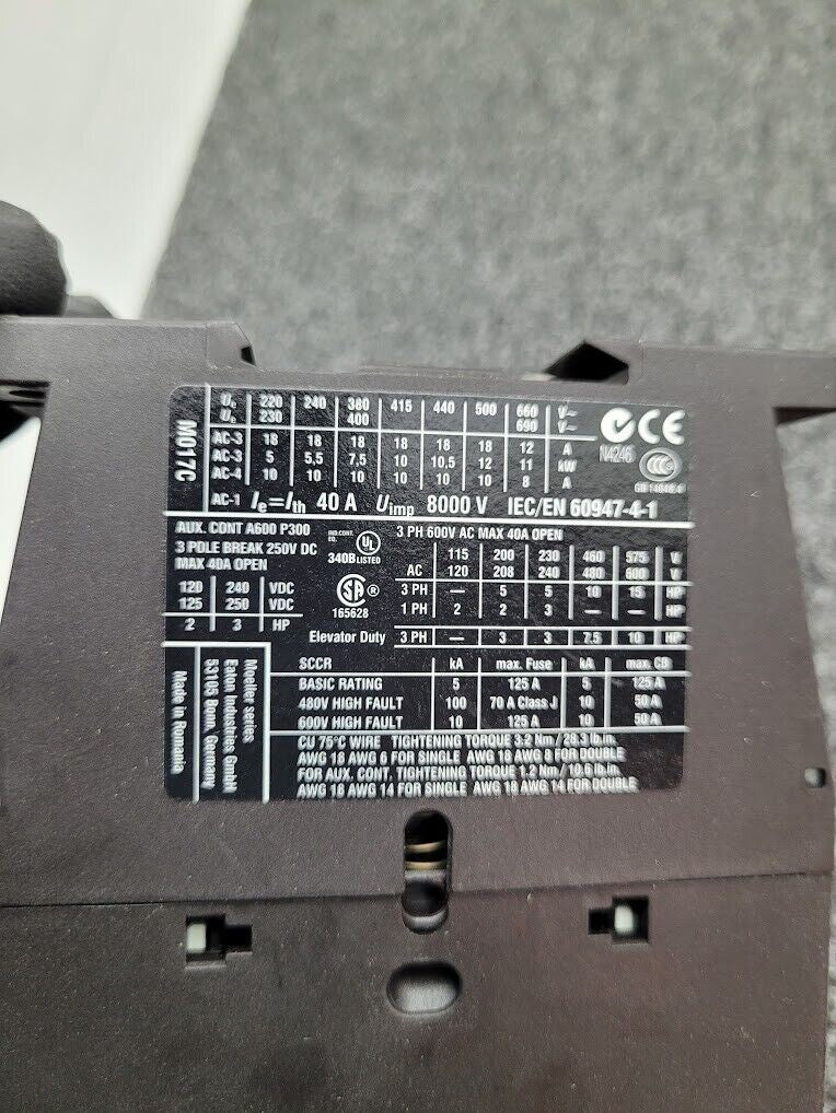 Eaton DIL M17-10 3PH AC Contactor 8-18A 5-12kW 1-15HP 115-600V 24VDC Coil