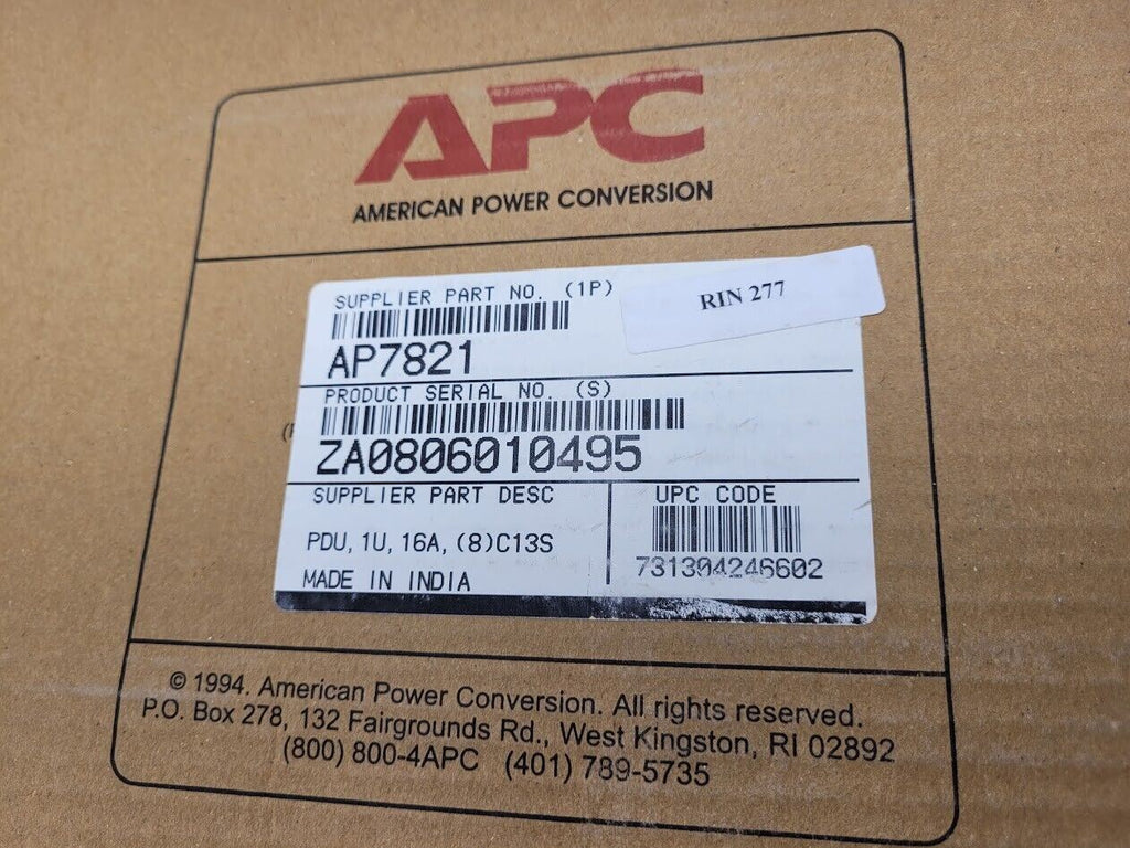 APC Schneider Electric Rack 16A PDU 1U Metered 8x C13S Outlets 208/230V AP7821