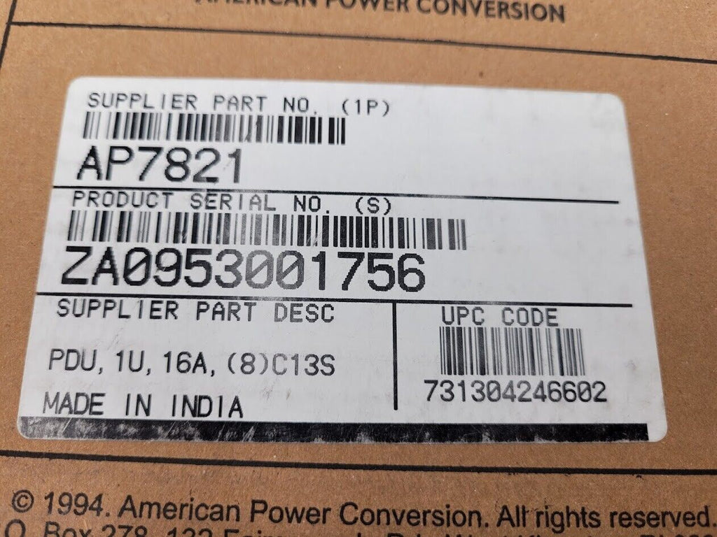 APC Schneider Electric Rack 16A PDU 1U Metered 8x C13S Outlets 208/230V AP7821 B