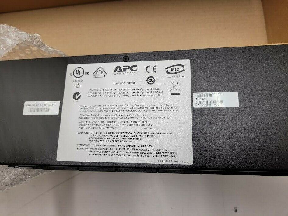 APC Schneider Electric Rack 16A PDU 1U Metered 8x C13S Outlets 208/230V AP7821 B