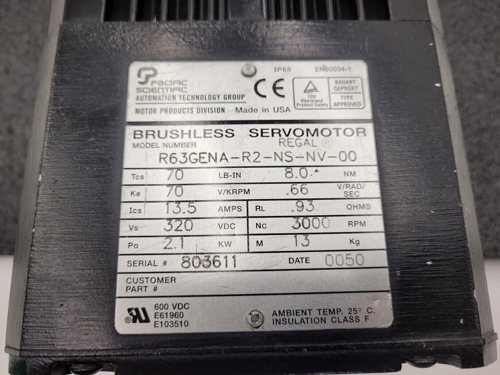 Pacific Scientific R63GENA-R2-NS-NV-00 3000RPM Brushless DC Servo Motor 2.1kW