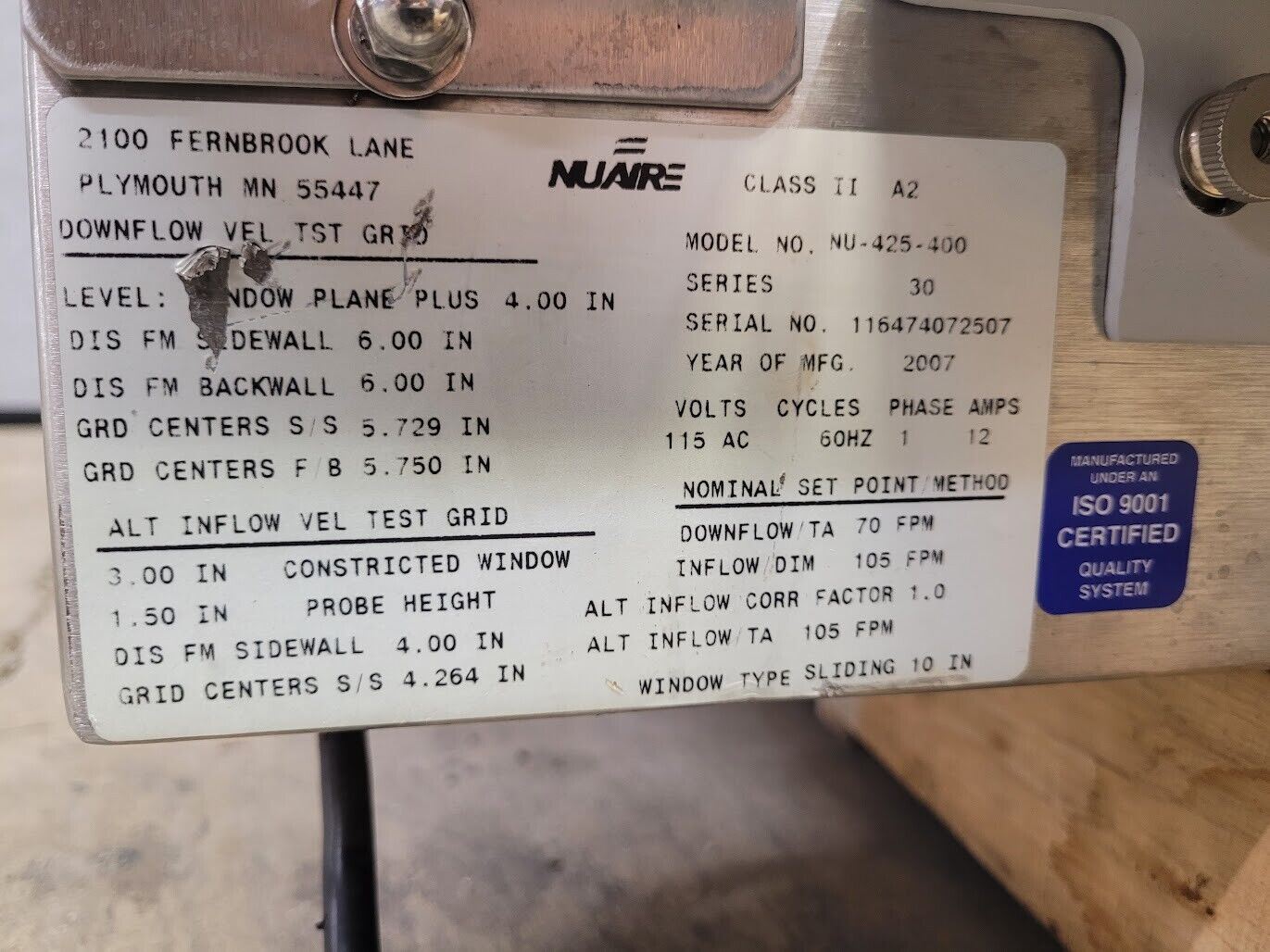 Nuaire BSC Class II Type A2 Laminar Flow Biological Safety Cabinet NU-425-400