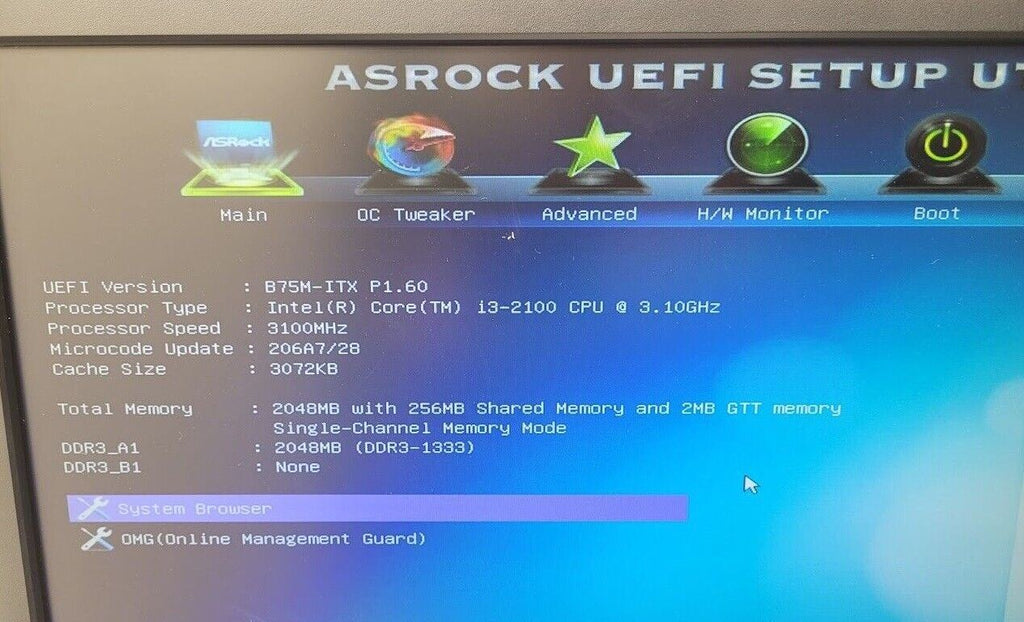 ASROCK Motherboard B75M-ITX Tested Working 2GB Ram Intel i3-2100 3.1Ghz Mini-ITX