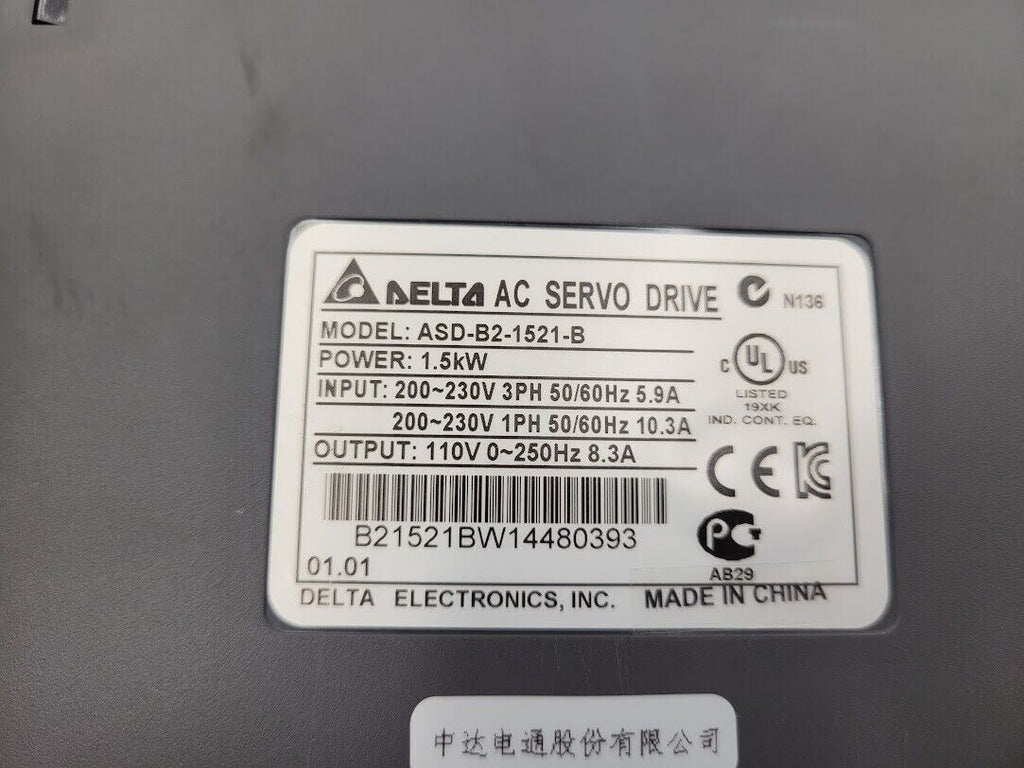 Delta Electronics AC Servo Motor 1.5KW ECMA-C21315SS Servo Drive ASD-B2-1521-B