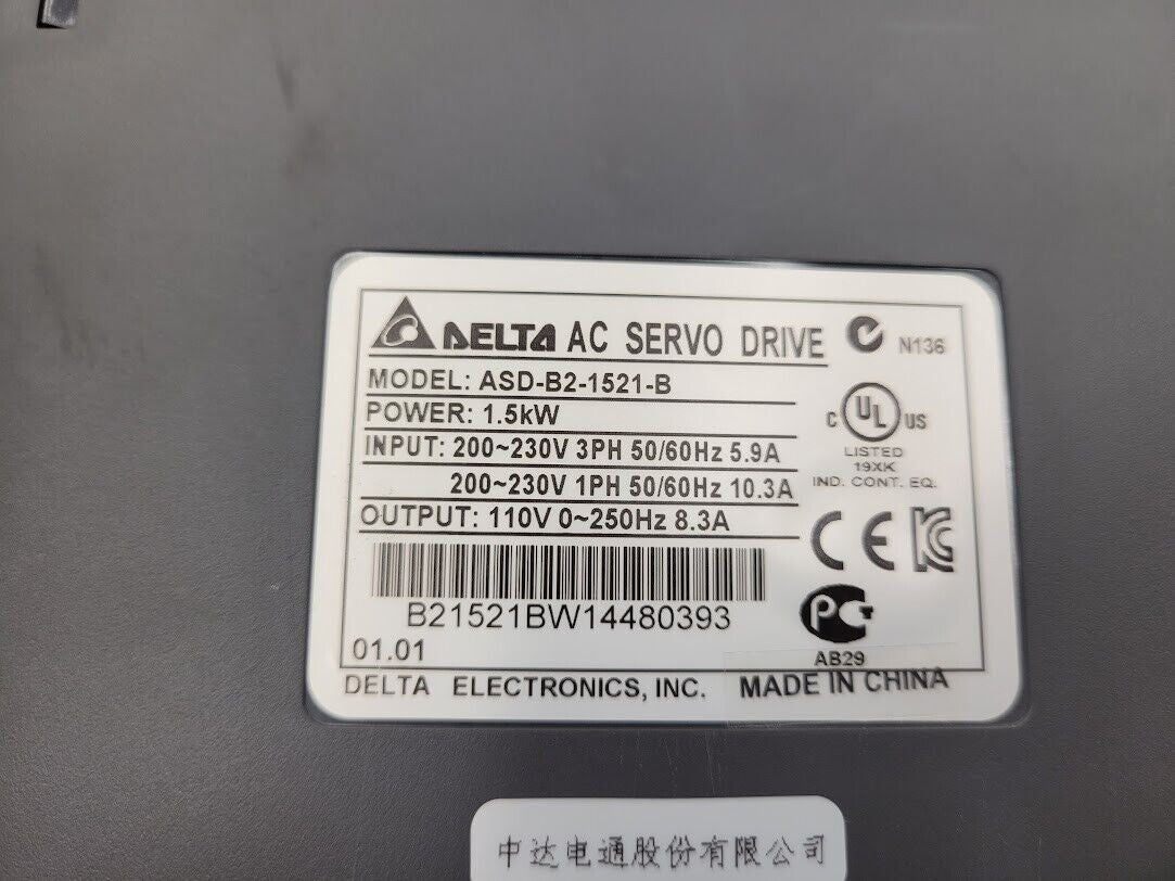 Delta Electronics AC Servo Motor 1.5KW ECMA-C21315SS Servo Drive ASD-B2-1521-B