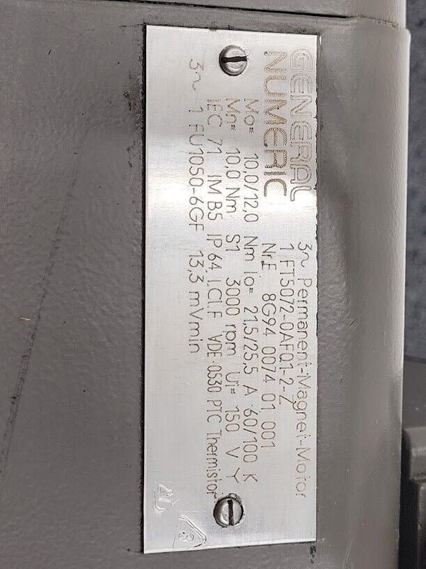 Siemens General Numeric 1FT5072-0AF01-2-Z Permanent Magnet Servo Motor