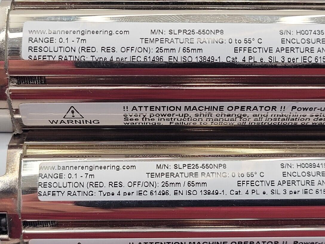 Banner SLPE25-550NP8 SLPR25-550NP8 Light Curtain Kit 550mm Long 3 Corner Mirrors