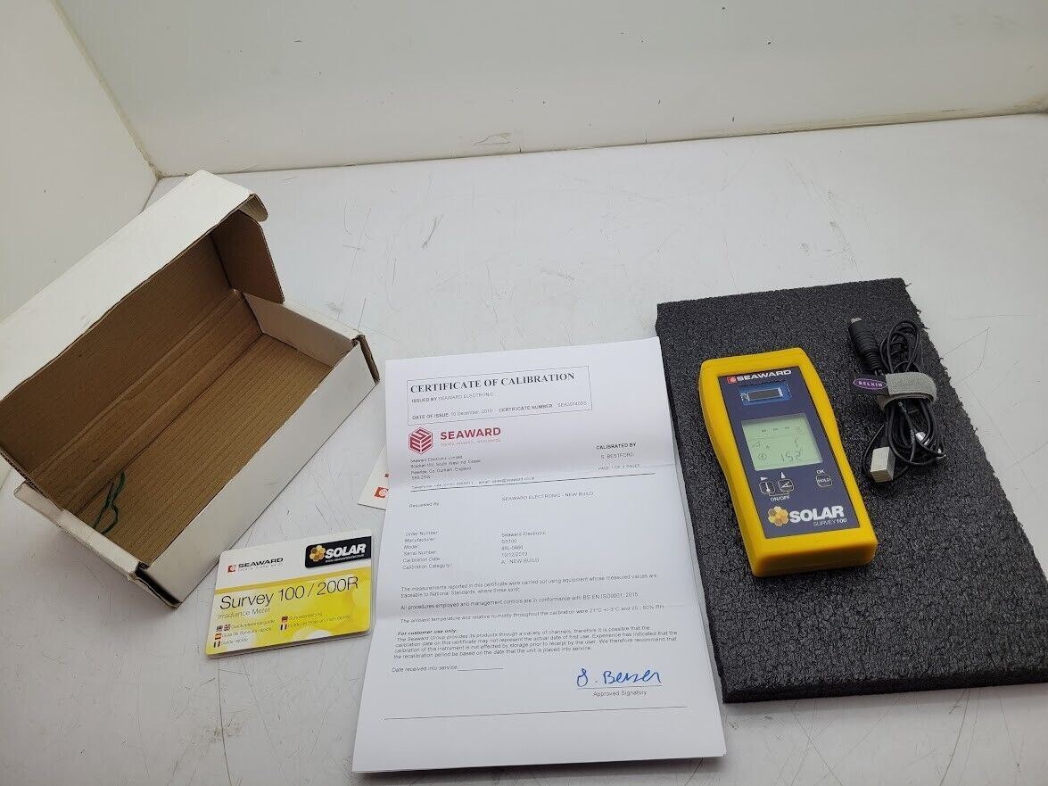 Seaward Solar Survey 100 Irradiance Meter with cable, 2019 Cert, box