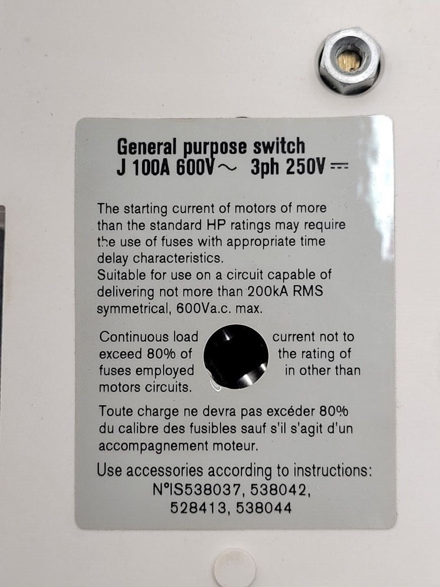 Eaton Fusible K-Frame 100A Disconnect Switch R9 Series R9K3100FJ LPJ-100SP Fuses