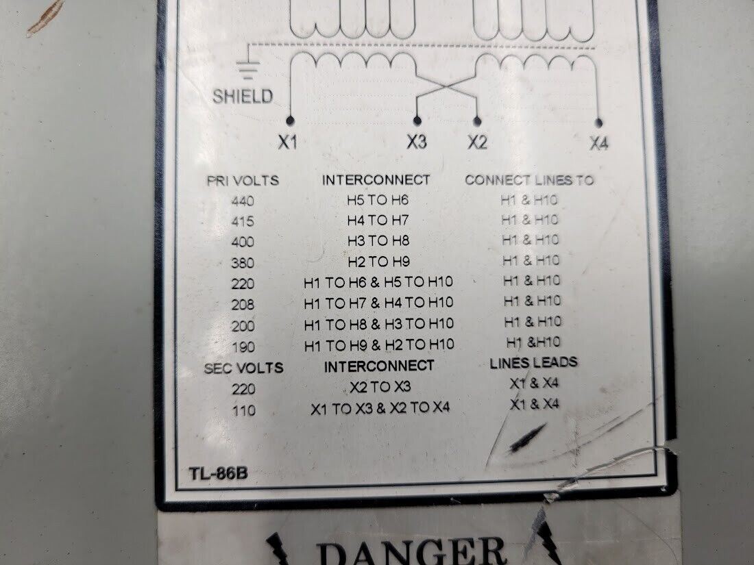 Emerson Hevi-Duty Transformer HS14F3BS 3kVA Pri: 190/220x380/440V Sec: 110/220