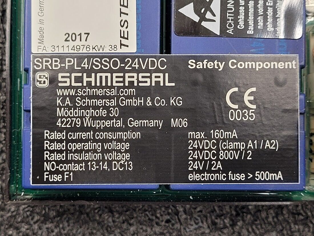 Schmersal Safety Relay Component SRB-PL4/SSO-24VDC DIN Rail Mount