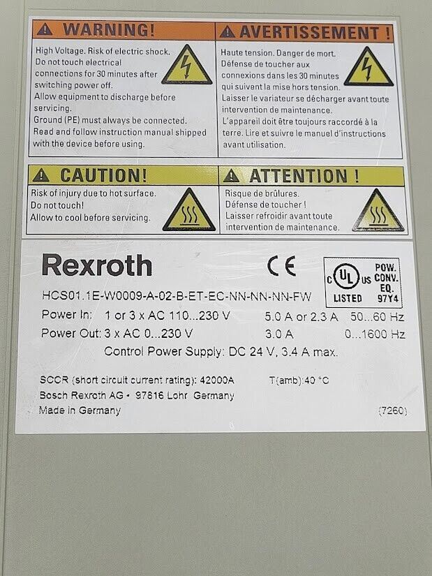Rexroth IndraDrive Cs AC Servo Drive HCS01.1E-W0009-A-02-B-ET-EC-NN-NN-NN-FW
