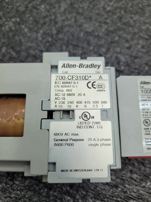 Allen Bradley Guardmaster 700S-CF620DJC 230-690V 20A Contactor 24VDC Coil 100S-F