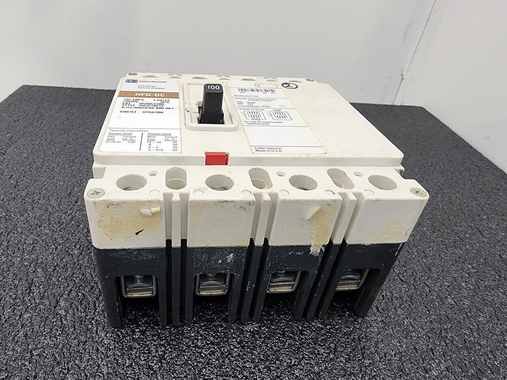 Cutler-Hammer Industrial Circuit Breaker HFD-DC 100 AMPS, 4 Poles, 750VDC