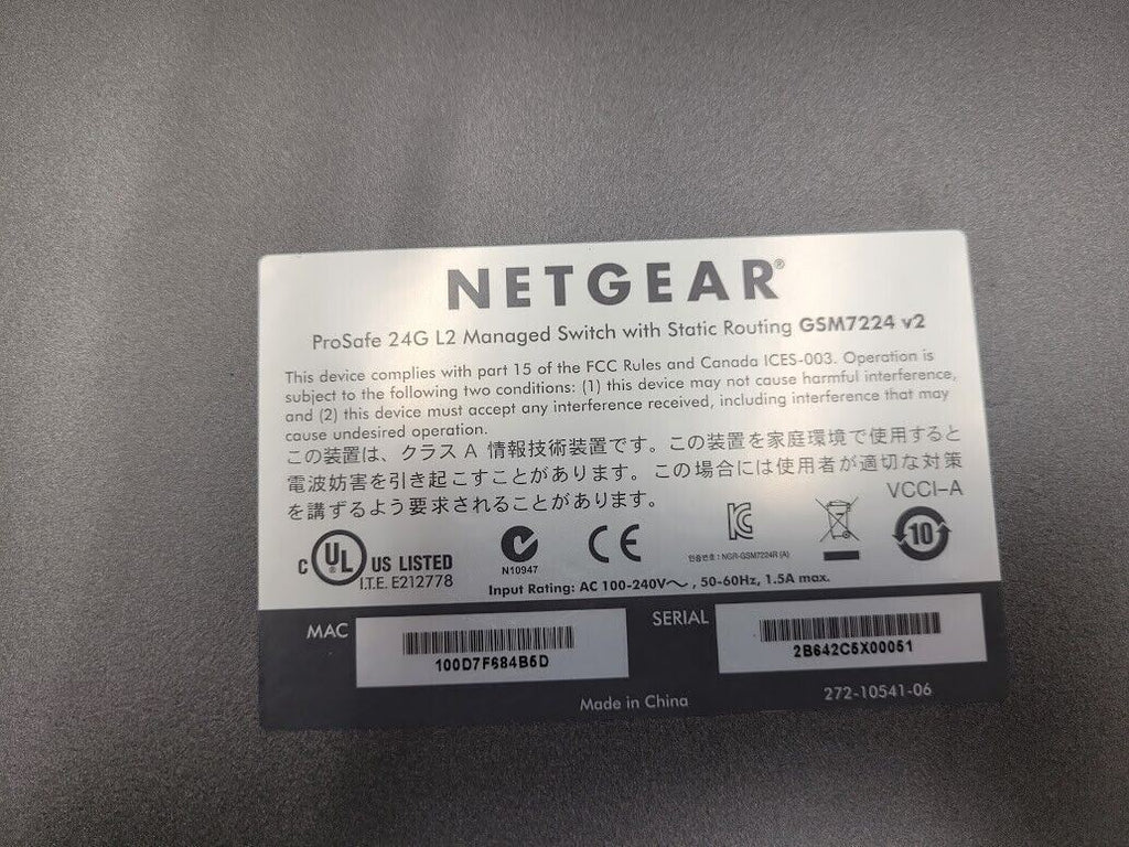 NetGear ProSafe GSM7224 V2  V2H1 24 Port Managed Network Switch Static Routing